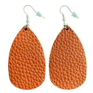 Brown Tan Textured Leather Teardrop Earrings
